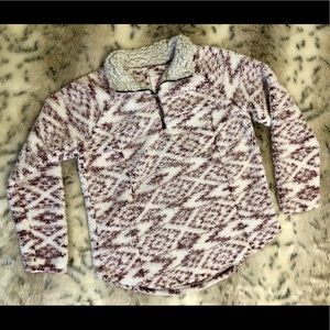 Cozy Sherpa Jacket - Maroon and White